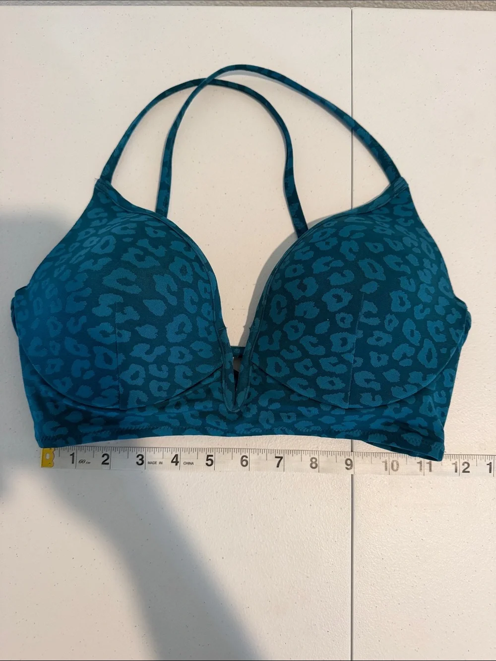 SHADE & SHORE Teal Leopard Print Bikini Top size 34C